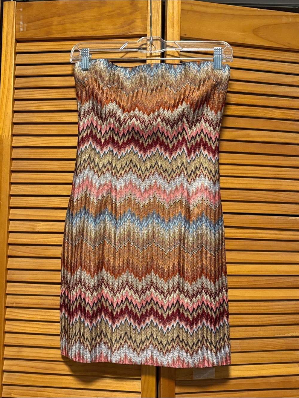 Missoni Strapless Zigzag Knit Mini Dress in Pink, Tan & Cream - Picture 4 of 4